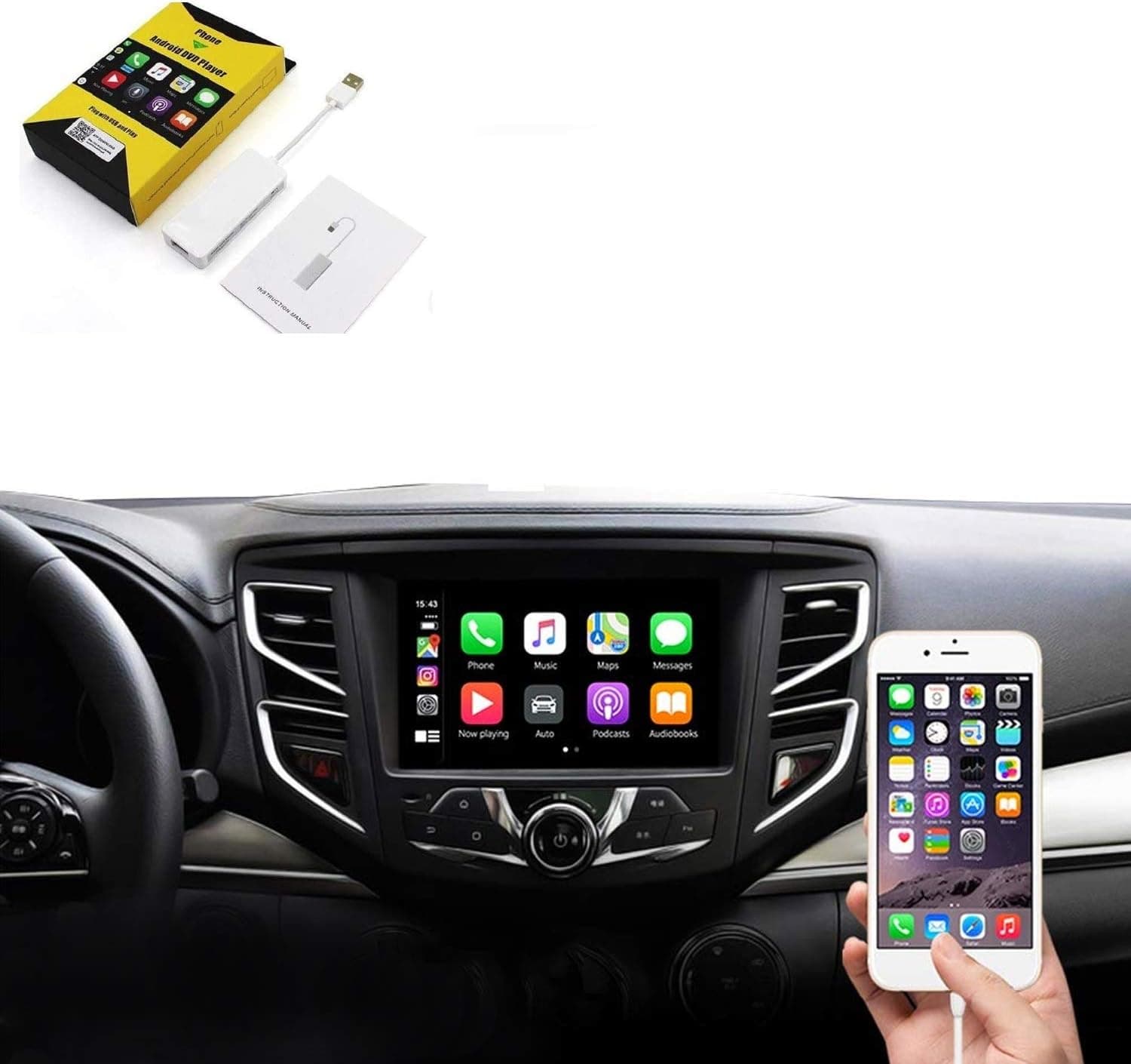 ViFun Carplay Dongle Upgrade for Android Version Car Navigation Stereo Head Unit Support ios13 Split Screen,Google and waze map (White)