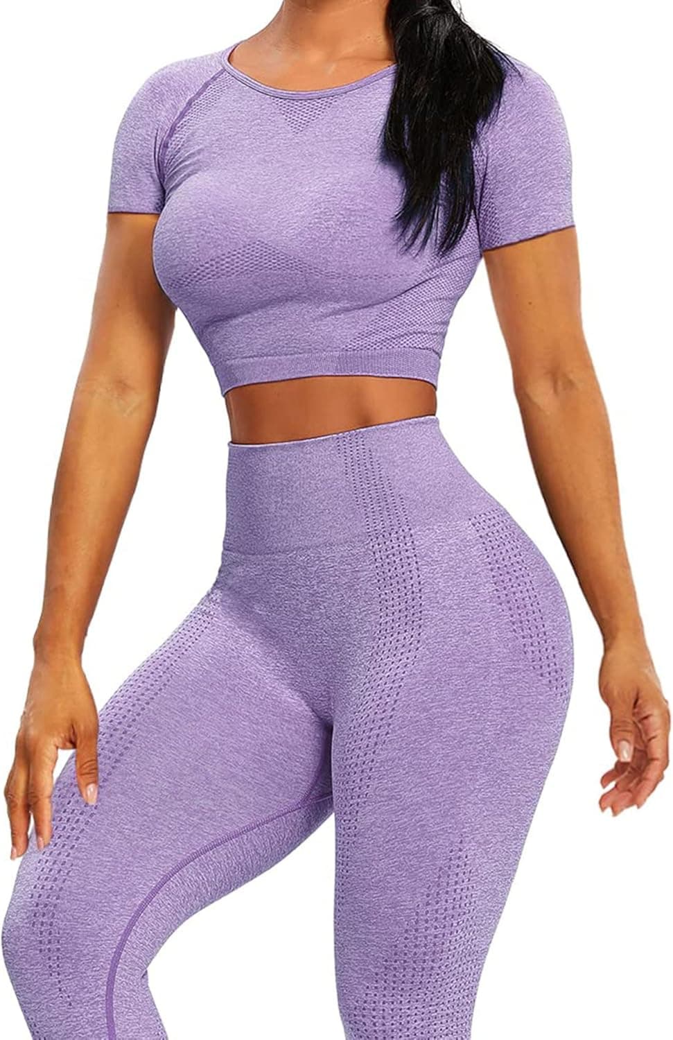 SEASUM Workout Sets for Women High Waist Seamless Cute Yoga Leggings Workout Sets for Women 2 Piece Gym Clothes