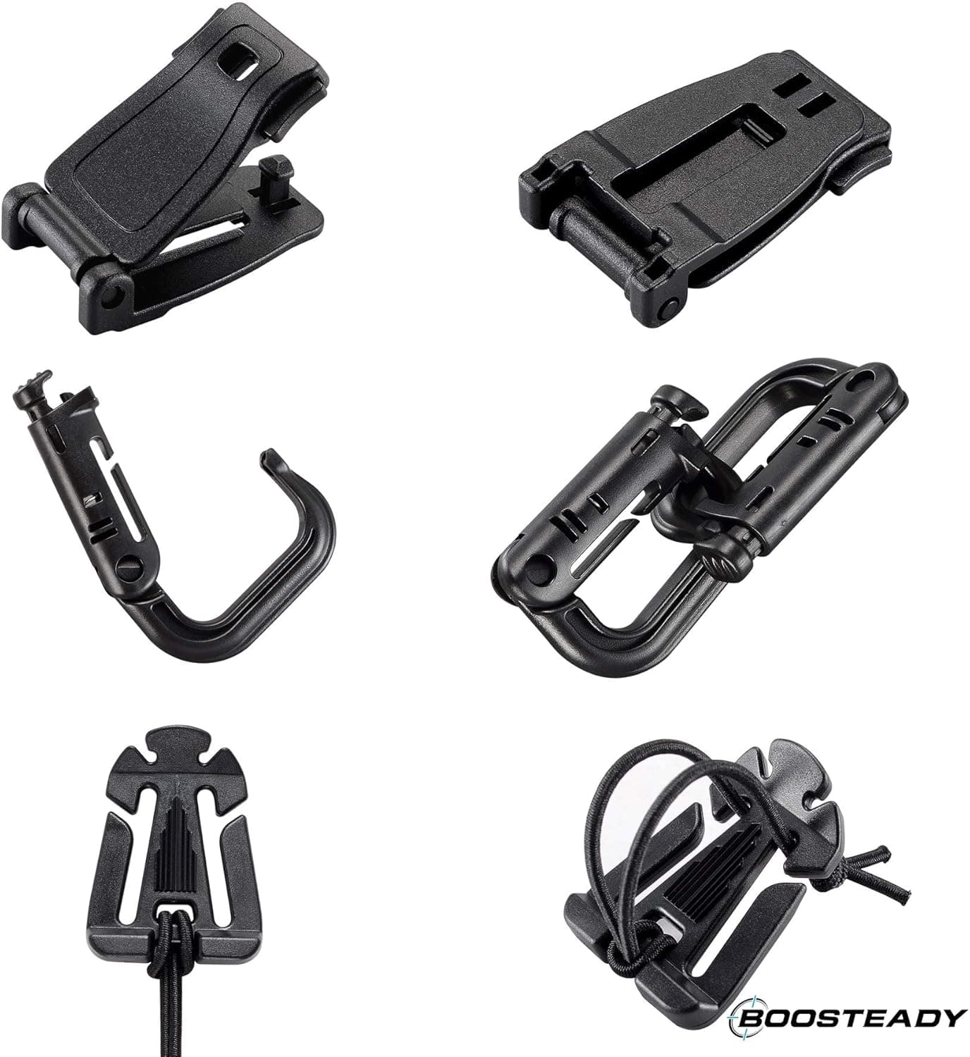 BOOSTEADY Kit of 30 Attachments for Molle Bag Tactical Backpack Vest Belt,D-Ring Grimloc Locking Gear Clip, Web Dominator Elastic Strings, Strap Management Tool Buckle