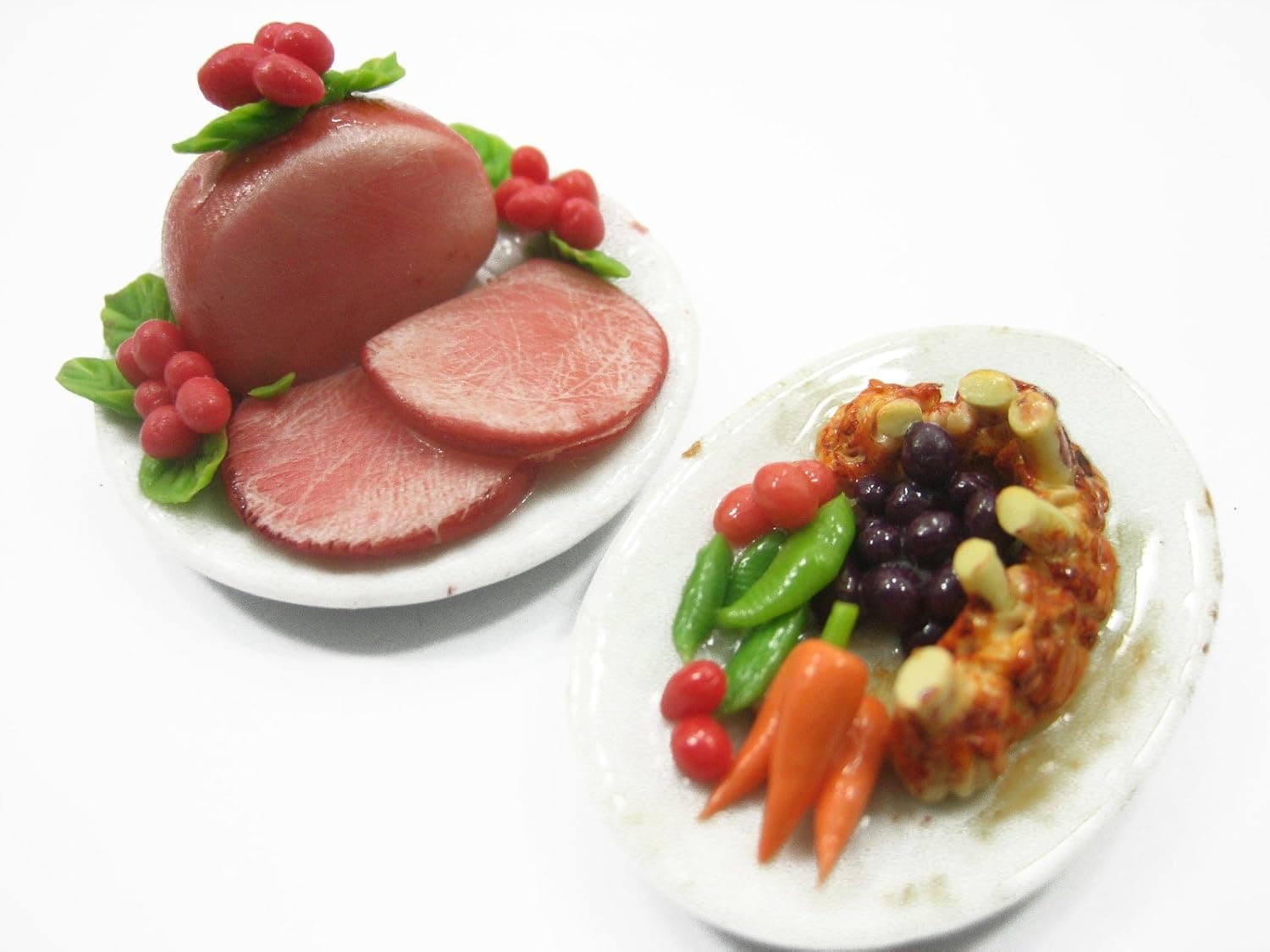 Dollhouse Miniature Set 2 Thanksgiving Food 3.5cm Steak Ceramic Plate 1:6 Compatible with Barbie 11213