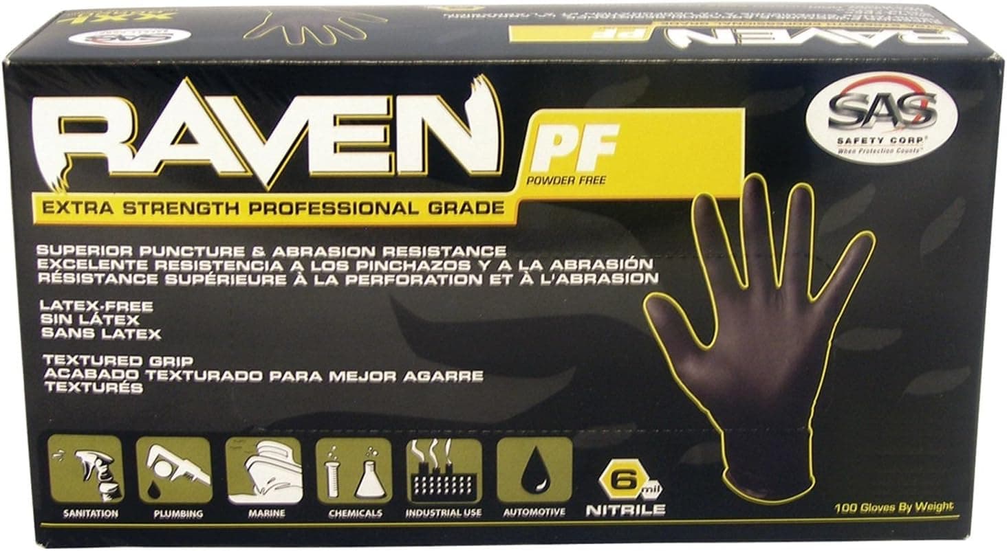 Raven Extra-Strength Professional Grade Gloves, Black, X Large - 100 ct.