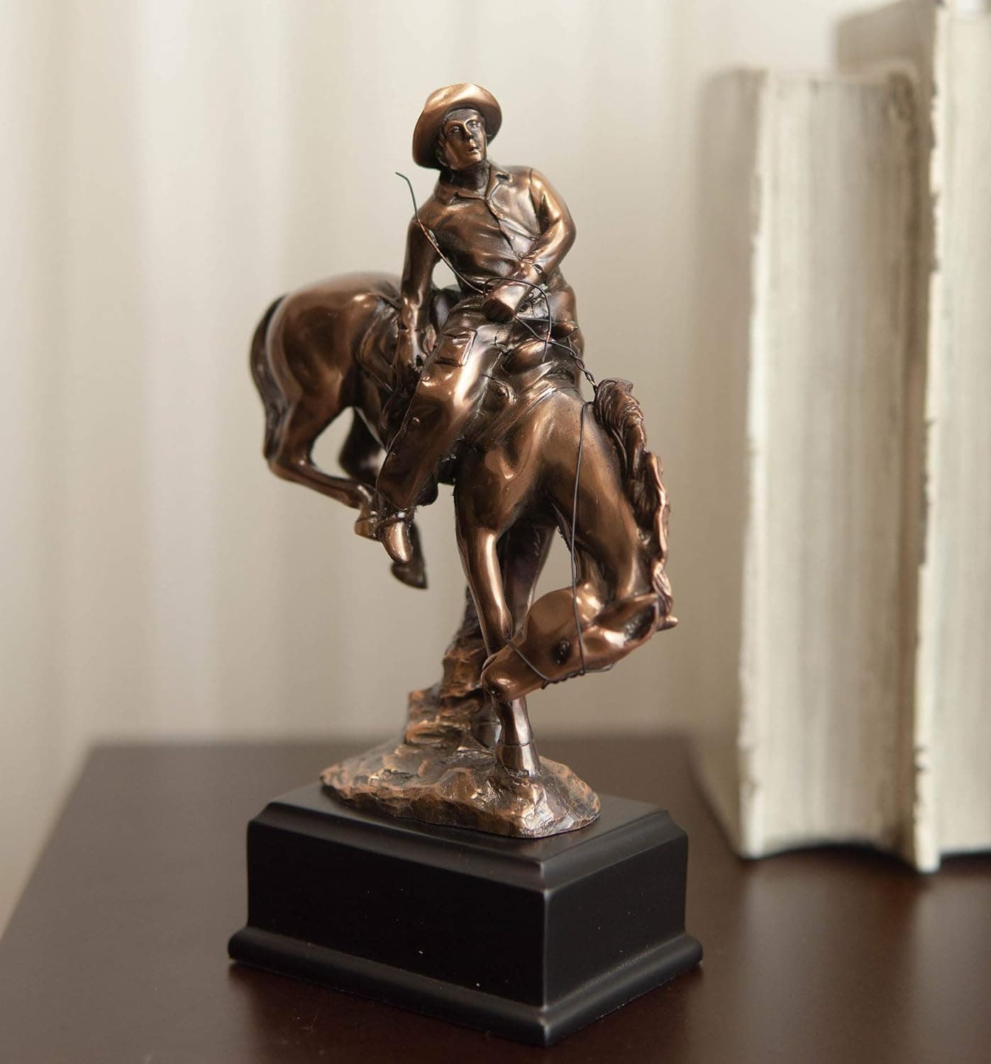 Ebros Wild West Rodeo Cowboy with Bucking Bronco Horse Statue in Bronze Electroplated Resin Finish with Trophy Base Rustic Western Classic Home Decor Accent Figurine