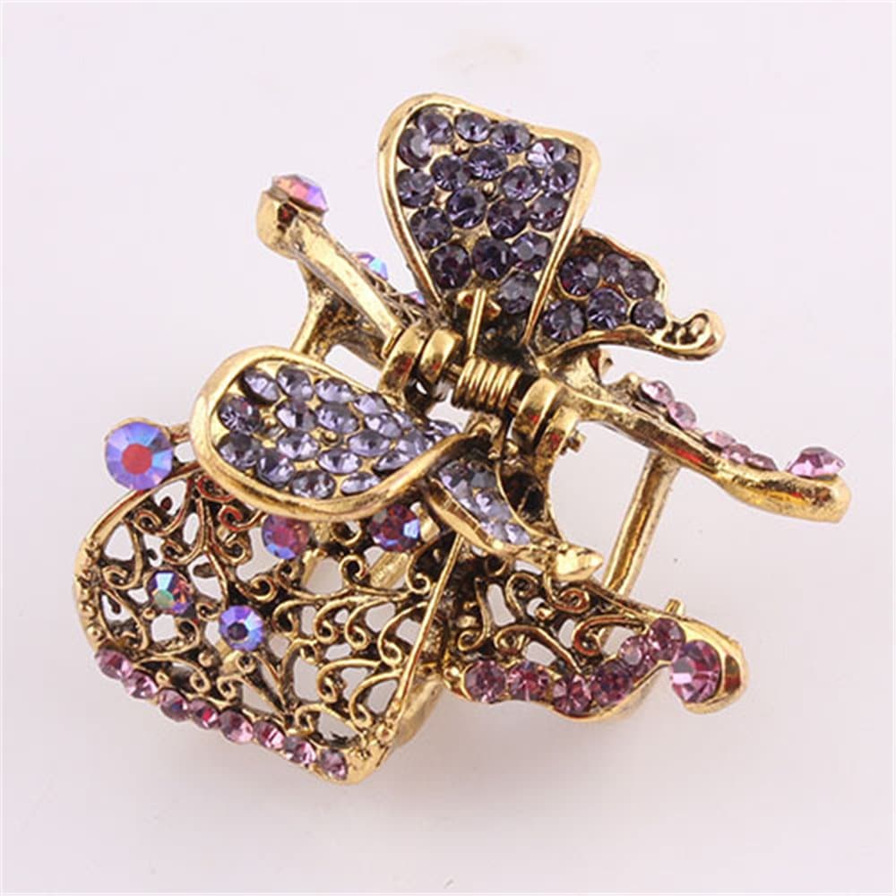 Beautiful Vintage Crystal Butterfly Shape Small Hair Claw Clip (Purple)