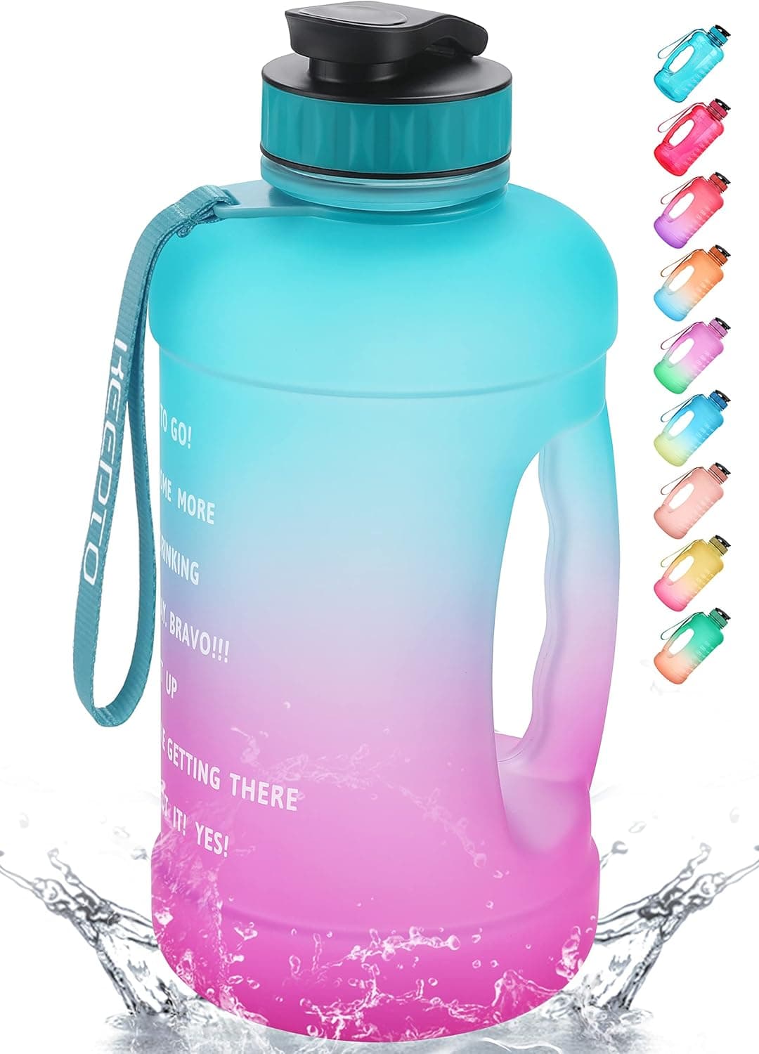 KEEPTO Motivational 64 oz Water Bottles with Times to Drink,BPA Free Gallon Water Jug with Straw,Baby Blue/Violet Ombre