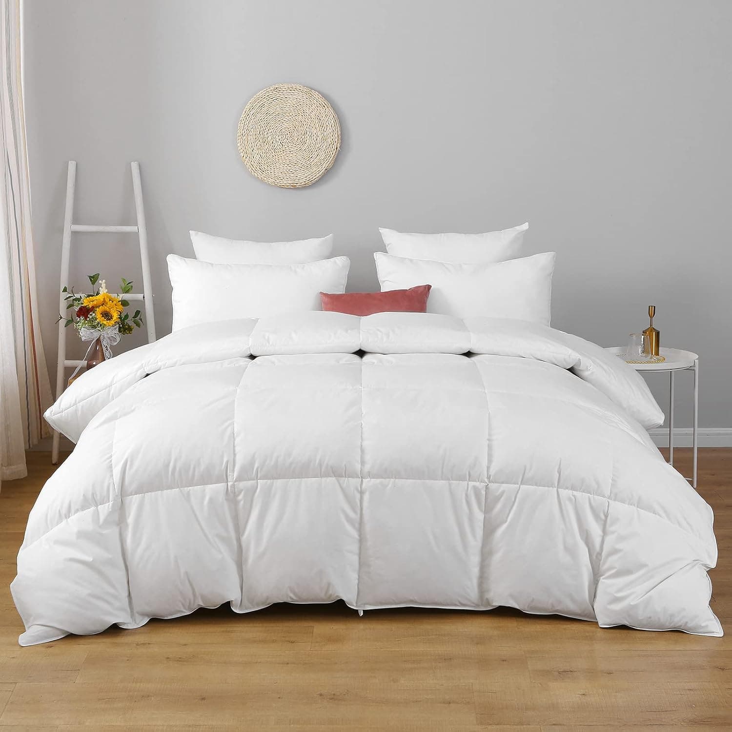Ltinhome Feather Down Comforter Queen Size Goose Duck Feather Down Comforter, Down and Feather Duvet Insert with Cotton Cover, All Season Stand-Alone Down Comforter with Conner Tabs