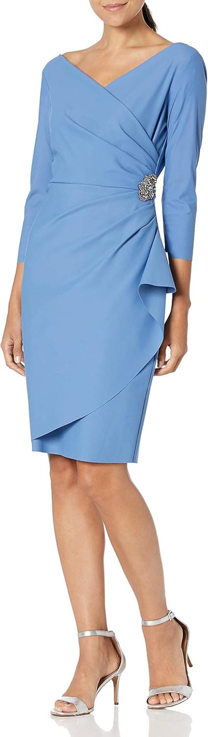 Alex Evenings Women's Slimming Short Sheath 3/4 Sleeve Dress with Surplus Neckline