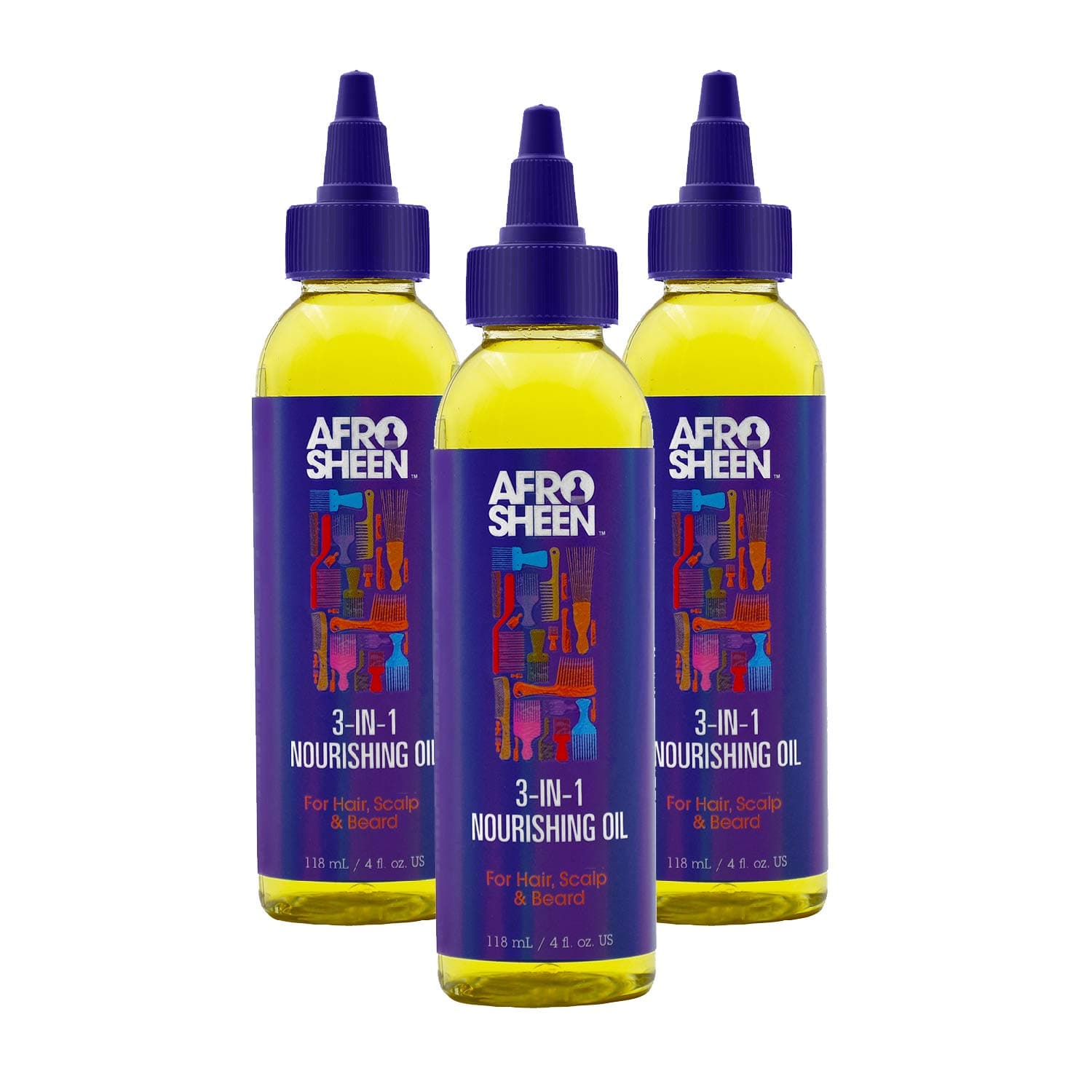 Afro Sheen 3-In-1 Nourishing Oil (3 Pack). For Hair, Scalp & Beard. 4 Oz.