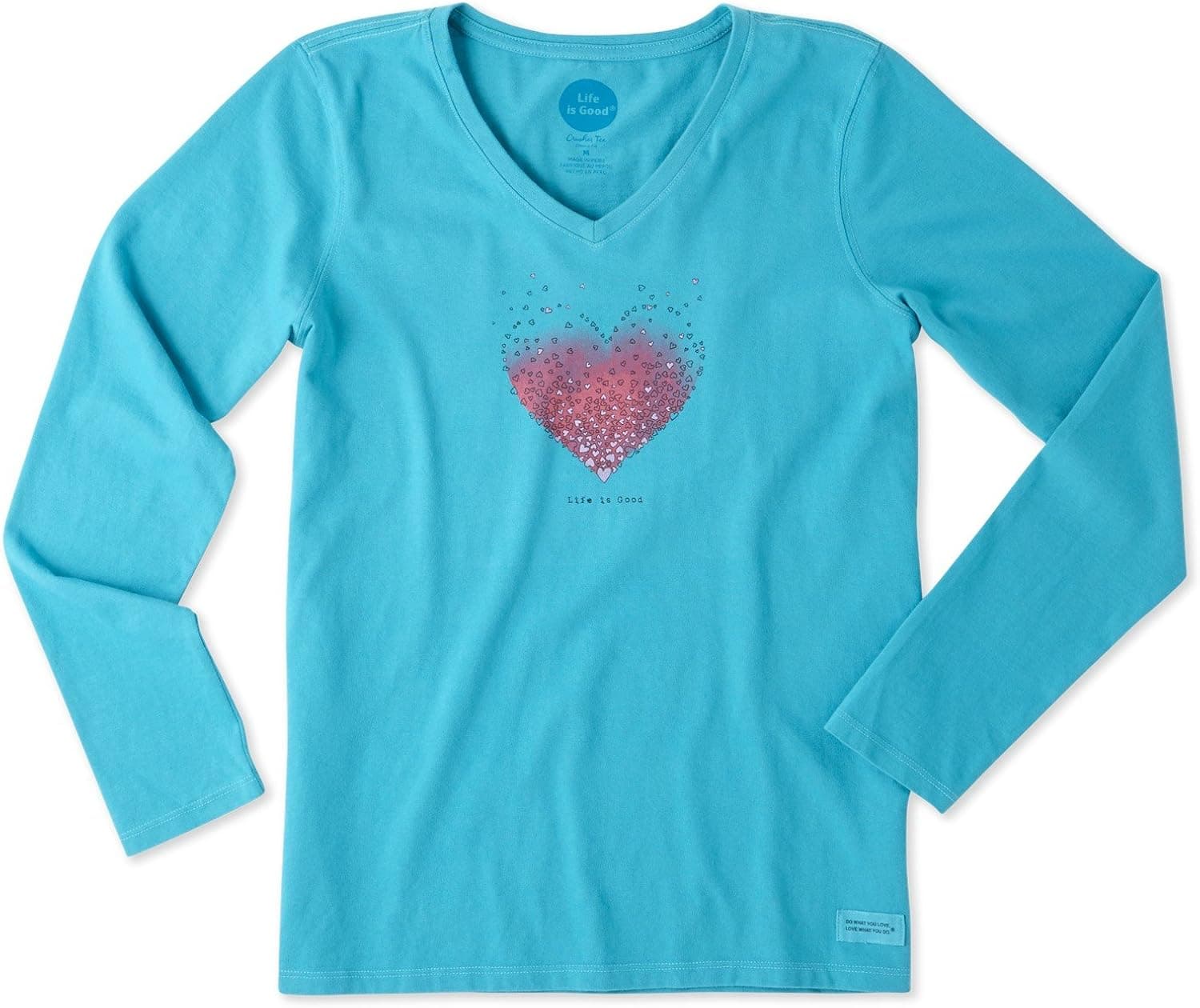 Life is Good Women's Crusher Vee Long Sleeve Tiny Hearts Lig Clturq T-Shirt,