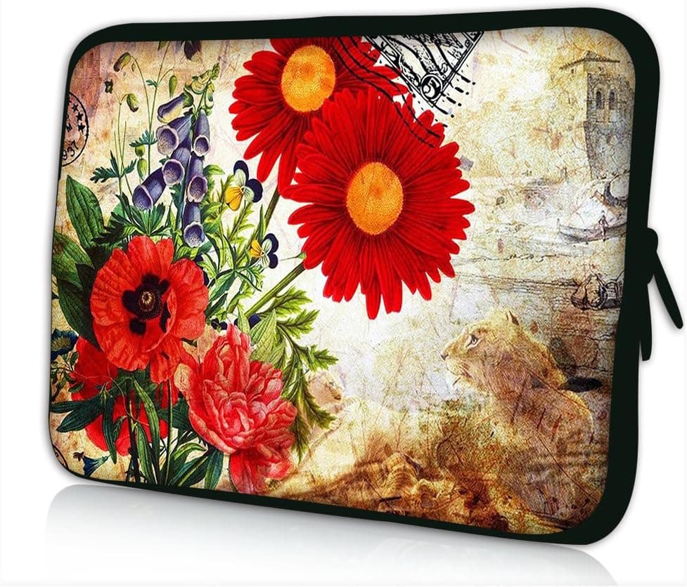 ProfessionalBags Universal 10 inches Laptop Netbook Bag Case Cover for Apple iPad and Most 9.7 10 10.1 10.2 inch Netbook Tablets eBook Readers,Red Flowers (FP-PS10-014)