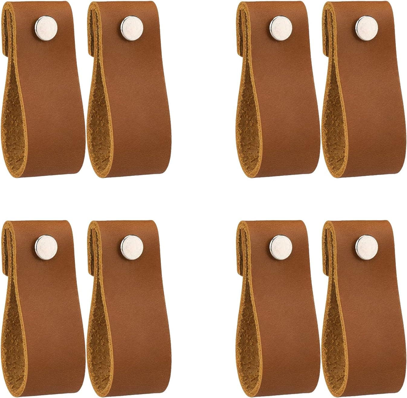 LazaKay Leather Drawer Pulls - 8 Pcs Leather Dresser Knobs, Handmade Pure Leather Handles for Cabinet, Doors and Drawers (Brown)