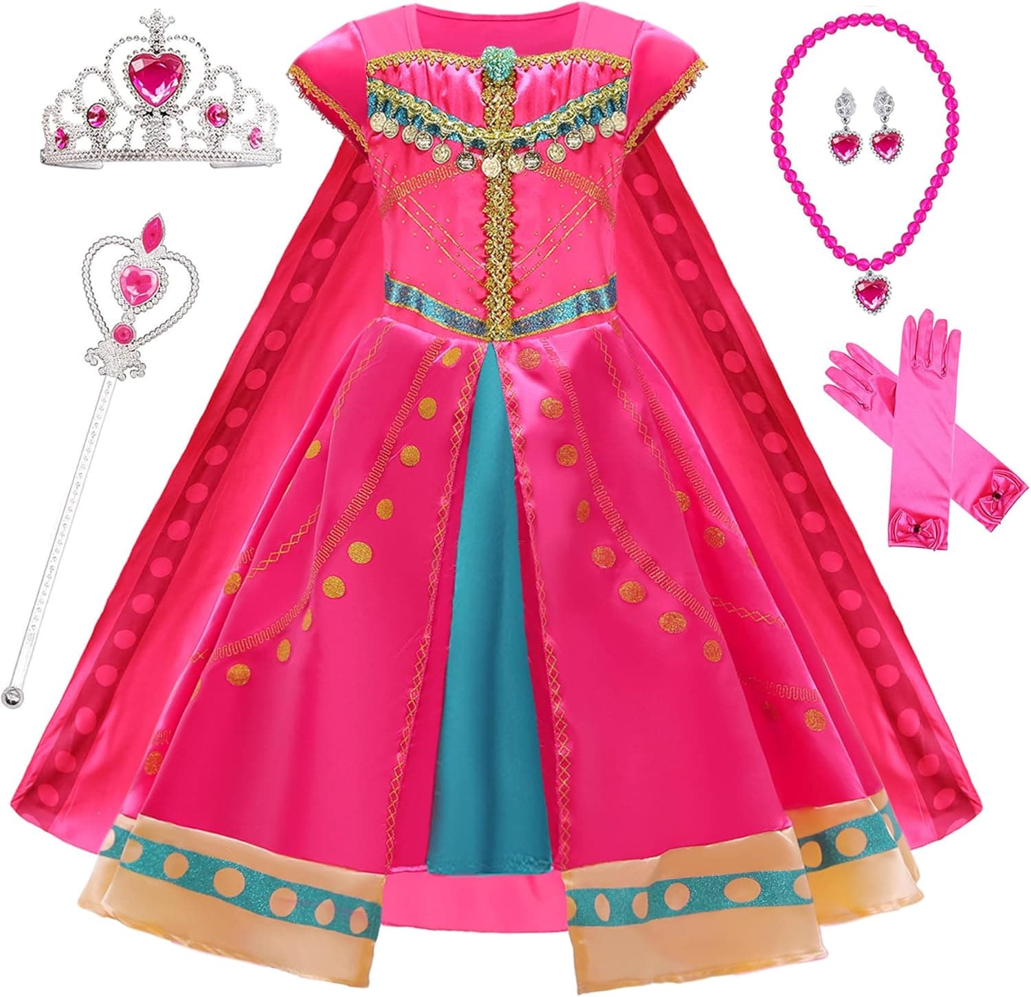 Mecamelon Girls Rose Arabian Princess Fancy Costume Halloween Dress Up with Accessories