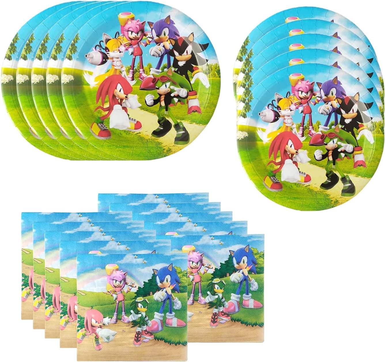 AMSDC Sonic Party Supplies 40Pack include 20 plates, 20 napkins for Sonic birthday party decoration