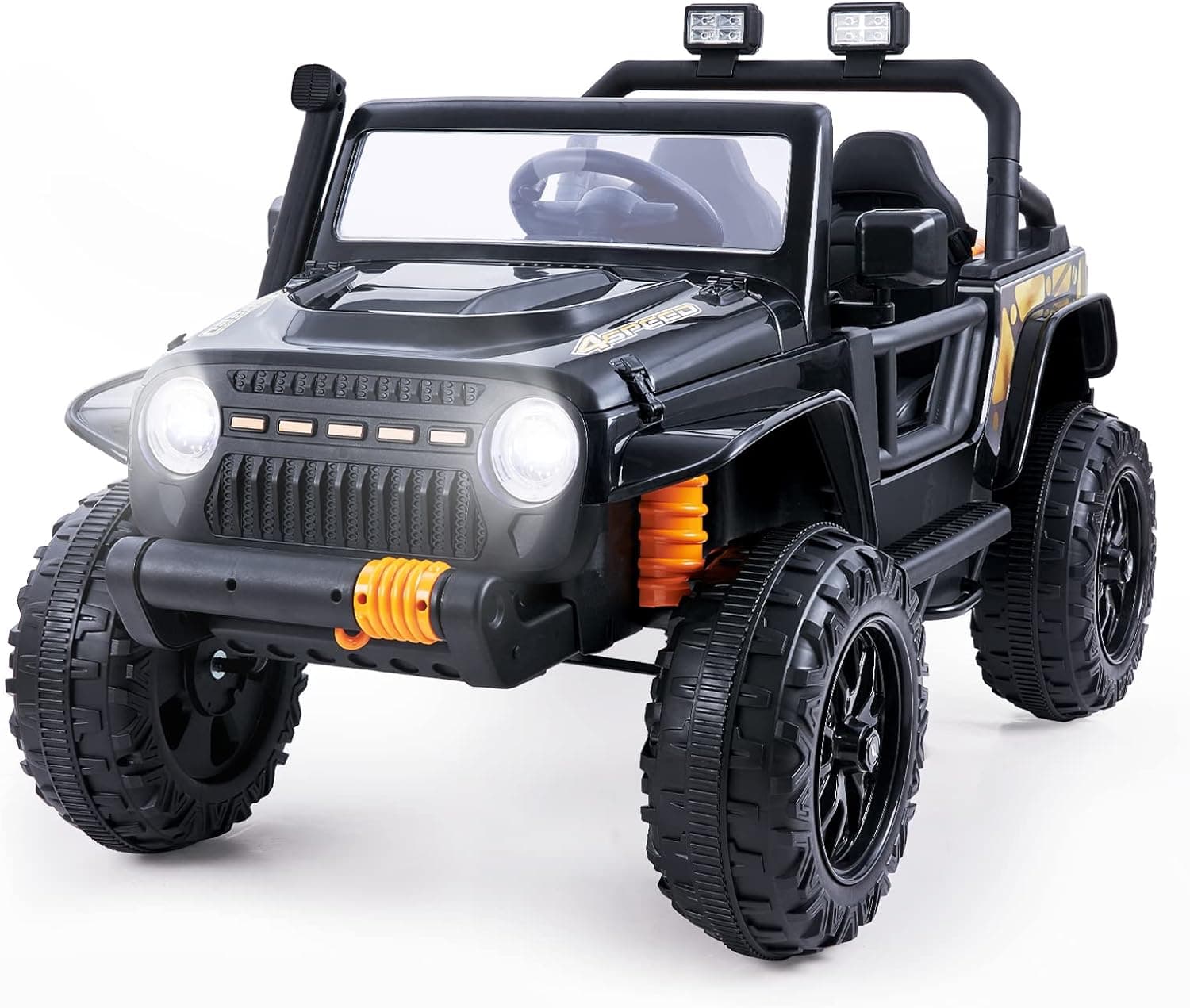 Ride On Car, Electric Car for Kids with Remote Control 12V 10AH Parent-Child Kids Car, Cushioned Spring, Cool Lights, Age Over 3 Years, Music (Black)