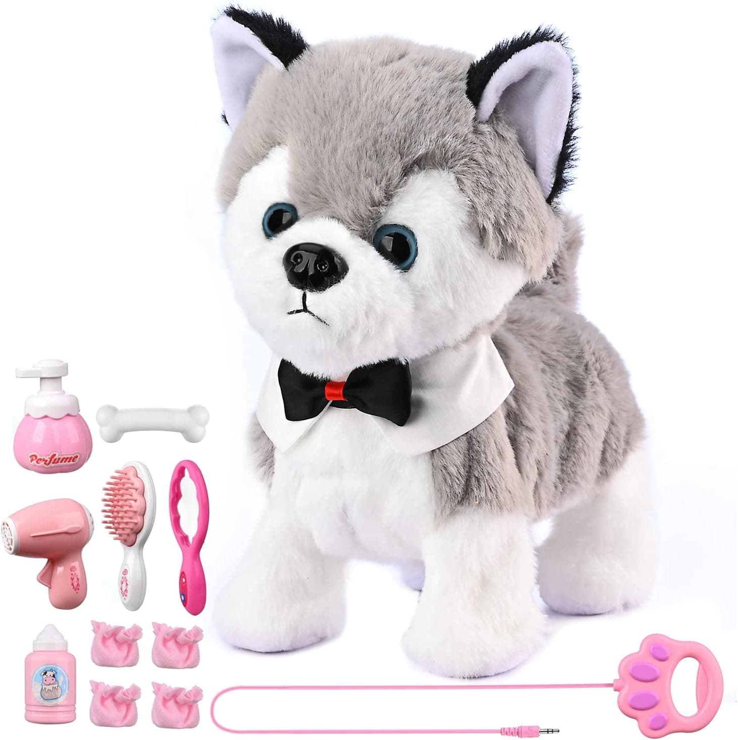Remote Control Electronic Plush Puppy Toy Pet for Girls Kids Interactive Toys, Walks, Barks, Shake Tail, Pretend Dress Up Realistic Stuffed Animal Dog for Age 3 4 5+ Years Old Best Gift (Husky)