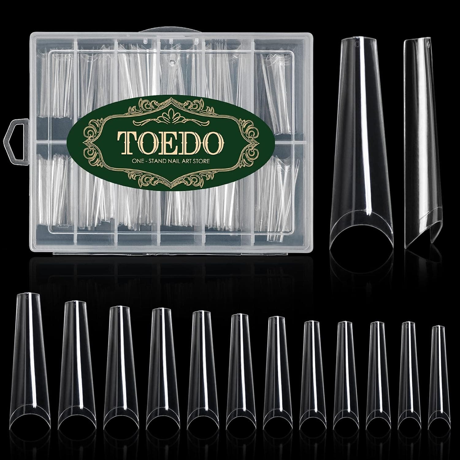 TOEDO 240pcs Extra Long Coffin Nail Tips 12 Sizes Artificial XXL Long Ballerina False Nail Tip with Box for Nail Salon and Home DIY