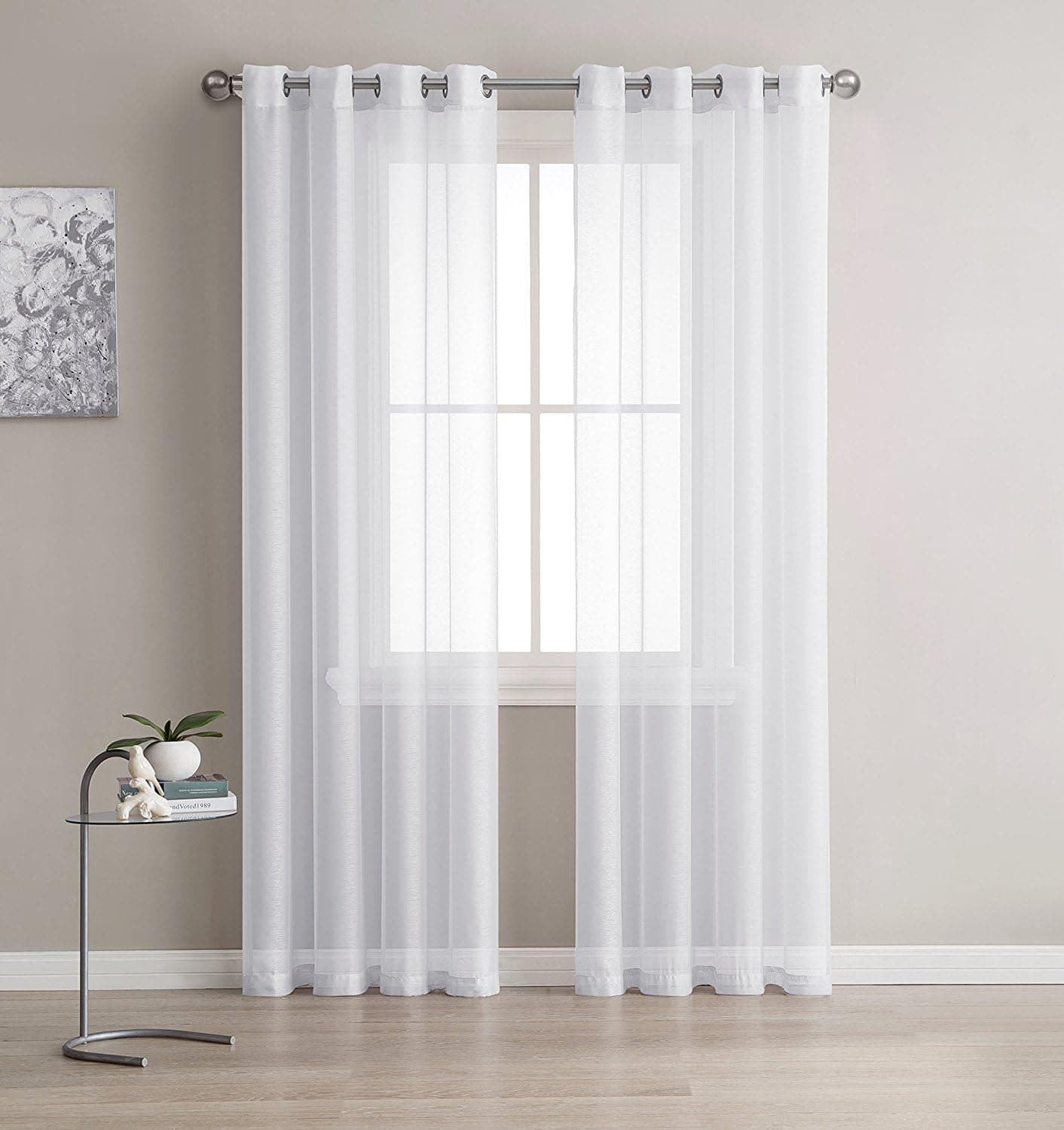 IYUEGO Country White Solid Indoor/Outdoor Grommet Top Window Sheer Grommet Top with Custom Multi Size 72" W x 102" L (One Panel)