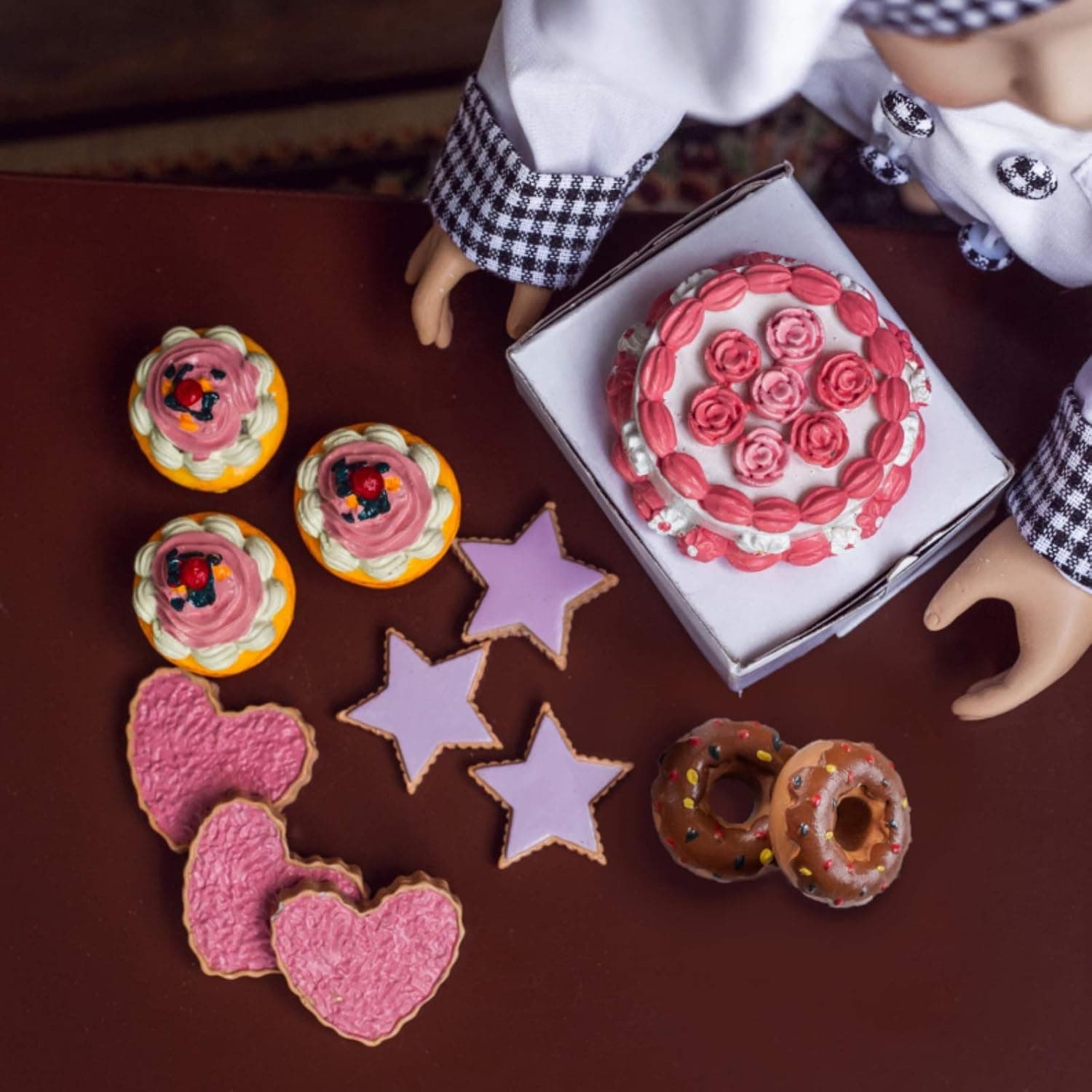 THE QUEEN'S TREASURES 18 Inch Doll Food Accessories, Bakery Party Set Includes Cookies, Cupcakes, Doughnuts, and a Party Cake, Compatible with American Girl Pastry Bake Shop & Kitchen Furniture