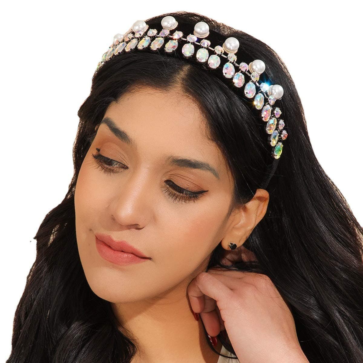 Baroque Rhinestone Glitter Headbands Handmade Velvet Padded Wide Daily Hair Hoop Crystal Wedding Headwear for Women Girls