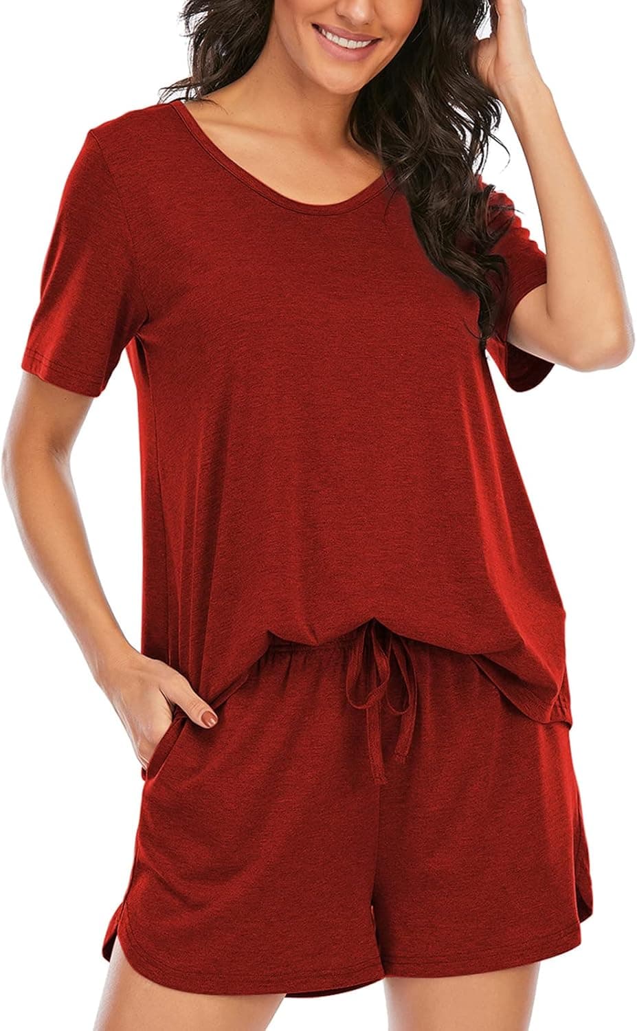MOYEE Womens Pajama Sets Soft Short Sleeve Shirt and Shorts 2 Pieces Lounge Outfit Sets with Pockets