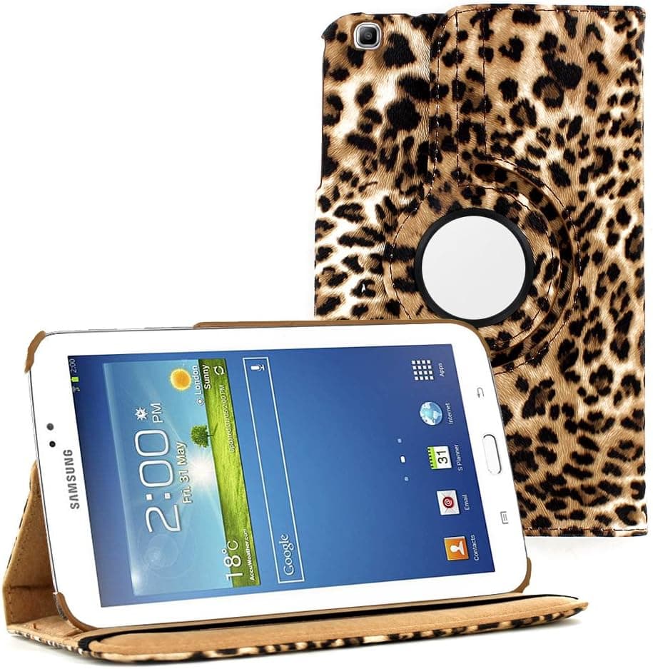 KIQ (TM) Leopard Cheetah Design 360 Degree Rotating Leather Case Skin Cover Swivel Stand for Samsung Galaxy Tab 3 8" P8200