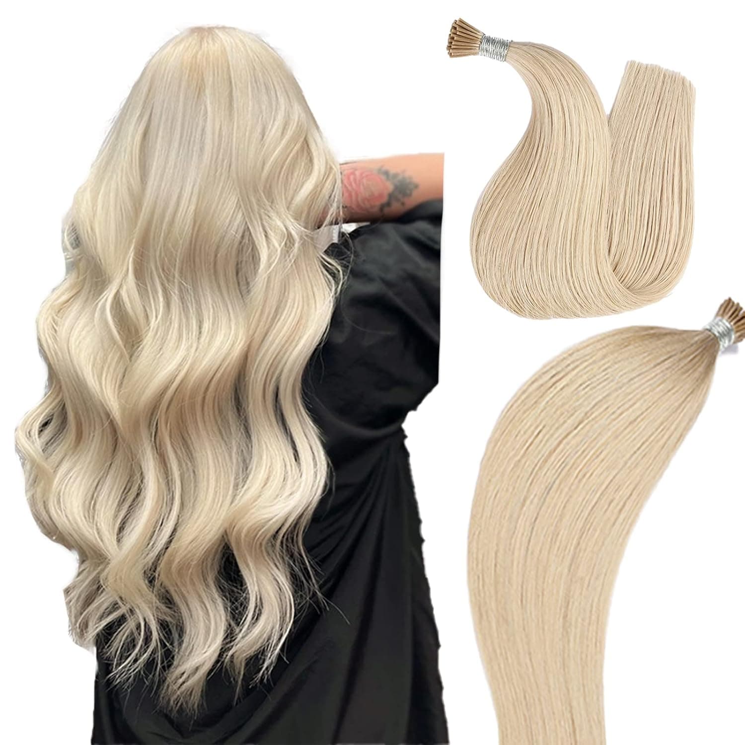 DIYOMO I Tip Hair Extensions Human Hair,Cold Fusion Soft Abnormal Hair Extensions 50 Strands Pre Keratin Bonded, Itip Human Hair Extensions,50g/Pack