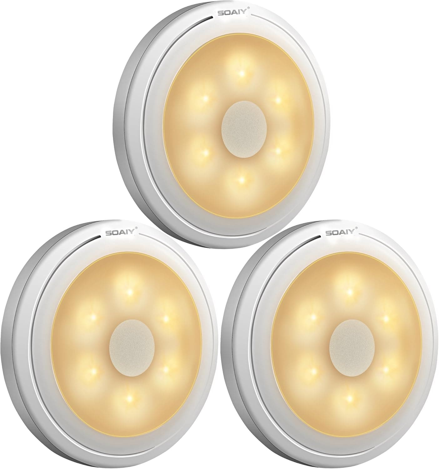 SOAIY Battery Powered Ultra-Thin Touch Sensor LED Cabinet Lights, Magnet Stick-on Closet Light, LED Tap Night Lights for Kitchen, Bedroom, Stairs, Bar, Car, 3 Packs, Warm White