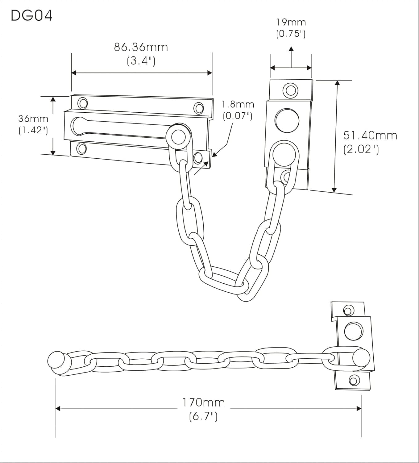 QCAA Solid Brass Chain Door Guard, with 9 Links Steel Chain, Matte Black, 1 Pack