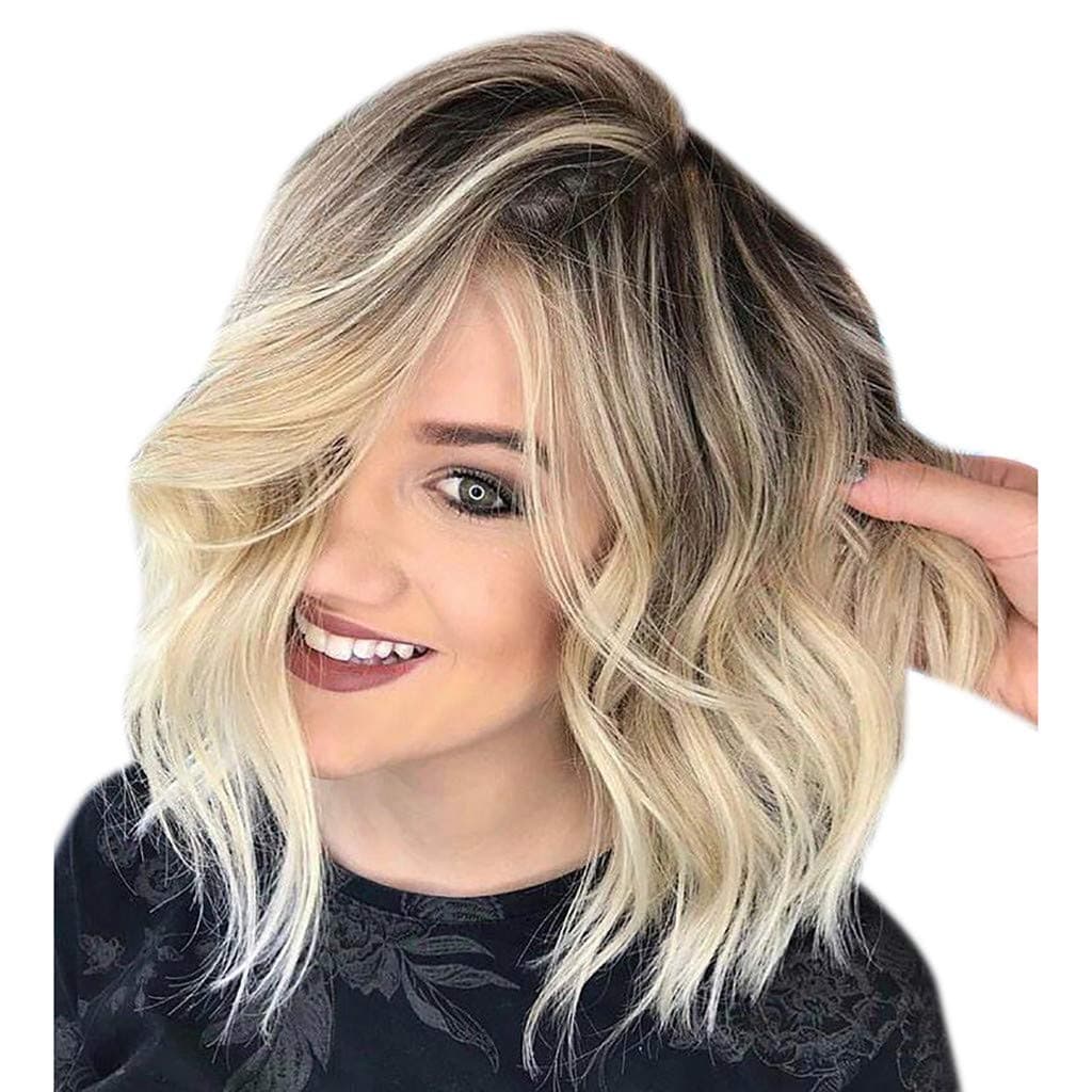 YOMXL High Temperature Fiber Lace Front Wig Blonde Bob Synthetic Hair Women Full Wigs Gold Gradient Short Curly Hair