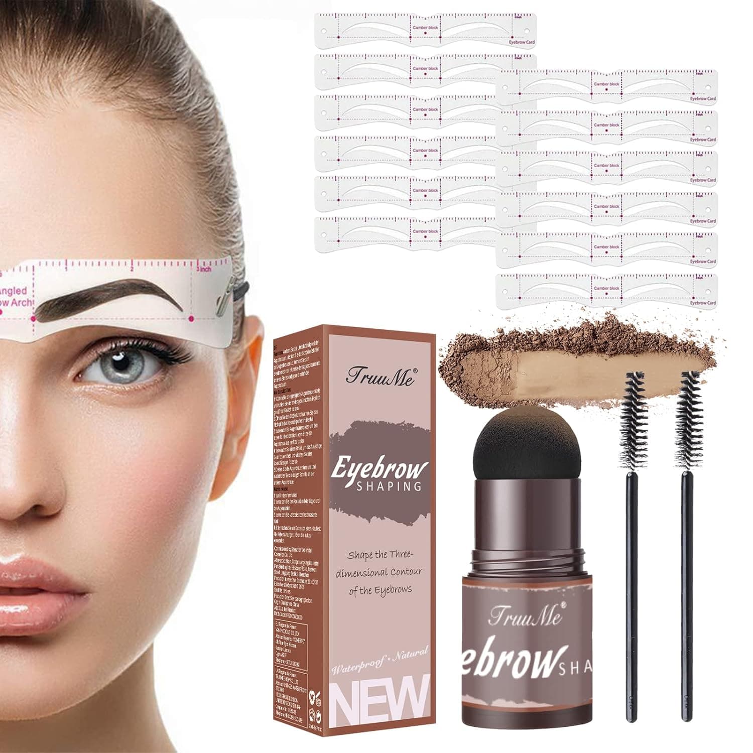 Eyebrow Stamp Stencil Kit, Eyebrow Powder, Eyebrow Stamp, Eyebrow Stencil Kit, 12 Sets of Reusable Eyebrow Stencils, 2 Eyebrow Pen Brushes, Waterproof Eyebrow Powder Set, Light Brown