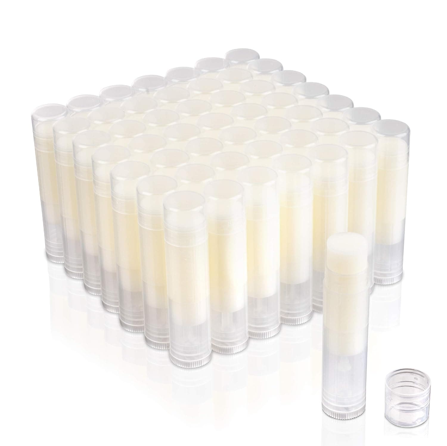 Clear Lip Balm Bulk Containers with Fresh Vanilla Chapstick Flavor, Pack of 50, Unlabeled for Business Branding, Party Favors or Gift Baskets, Transparent Tubes (50)