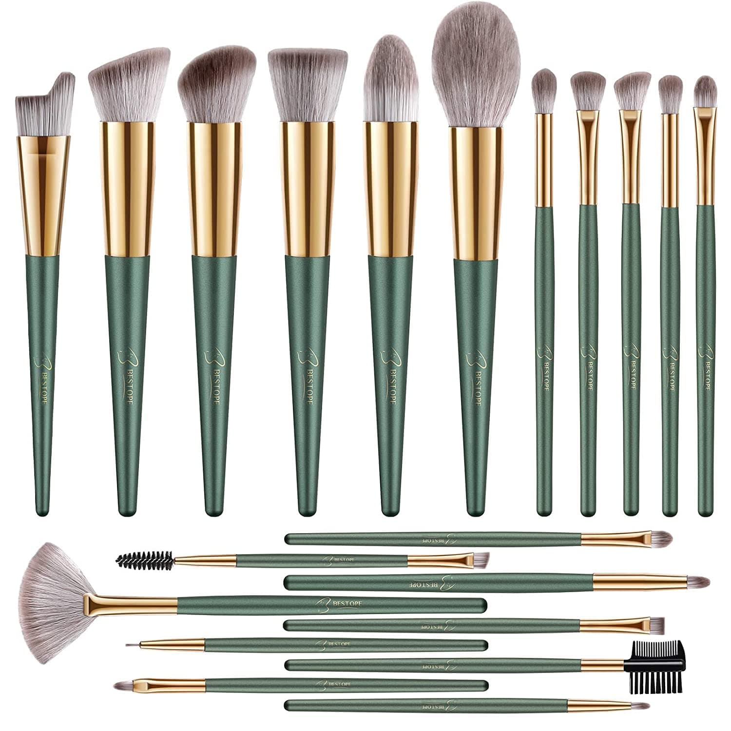 20 PCs Makeup Brushes Premium Synthetic Contour Concealers Foundation Powder Eye Shadows Makeup Brush Set with Green Conical Handle (Green)