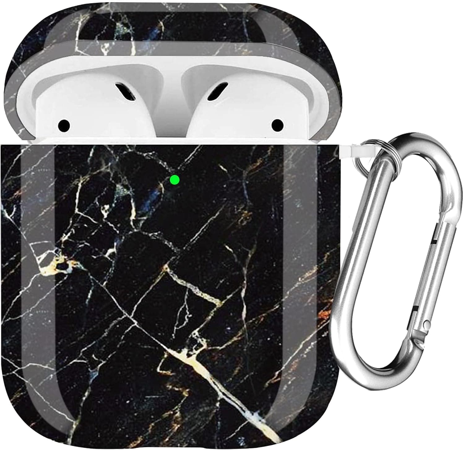 Youtec Airpods Case Cover with Marble Design, Airpods Protective Case Shockproof Soft Airpods Cover Skin with Keychain Clip for Girl Women Men Compatible Airpods 2 1 Charging Case[Front LED Visible]