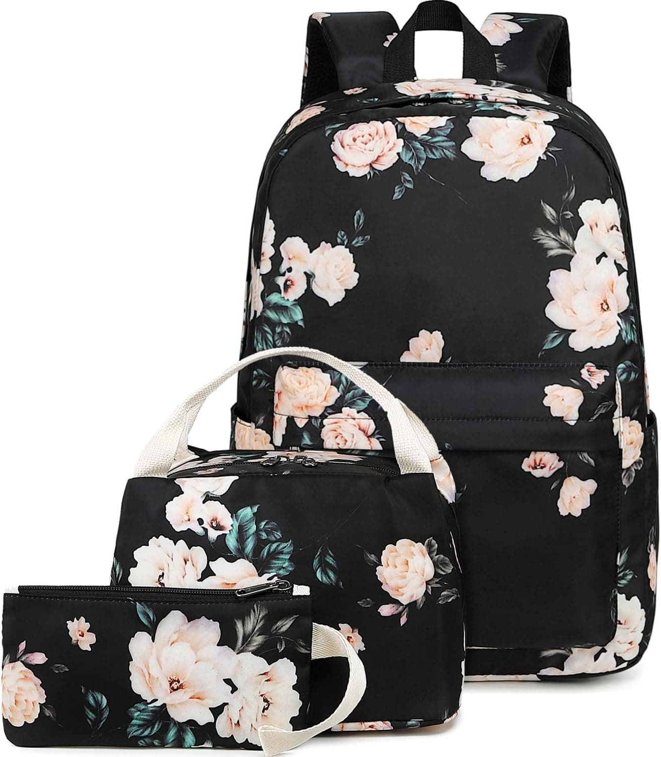 Bluboon School Backpack Teen Girls Bookbags Set 15 inches Laptop Backpack Kids Lunch Tote Bag Clutch Purse (E0066 Black)