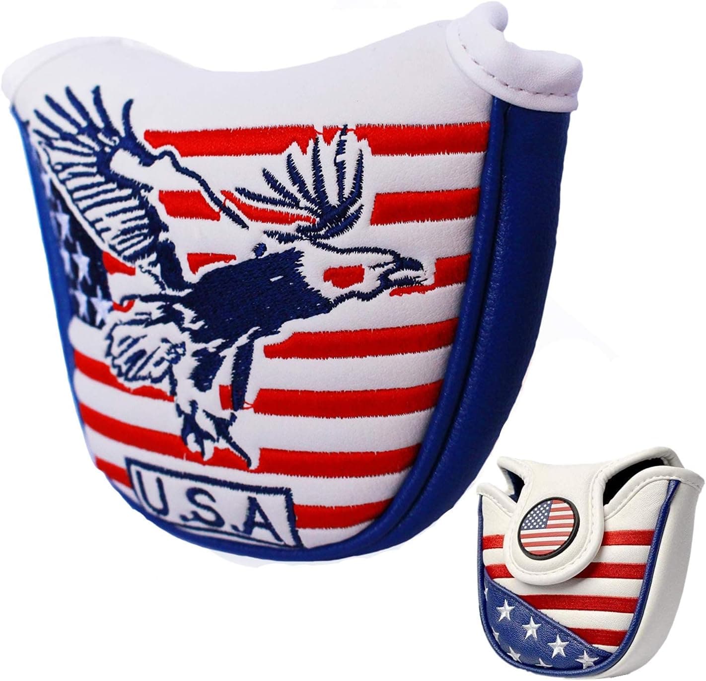 Golf Putter Head Cover Magnetic Mallet Headcover USA Star Stripes Eagle Flag Design, Magnet Closure Fit All Golf Putters