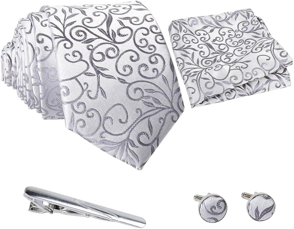 Newland Mens Handmade Polyester Silk Regular Width Necktie with Cufflinks Pocket Square and Tie Clip 3'' (8cm)