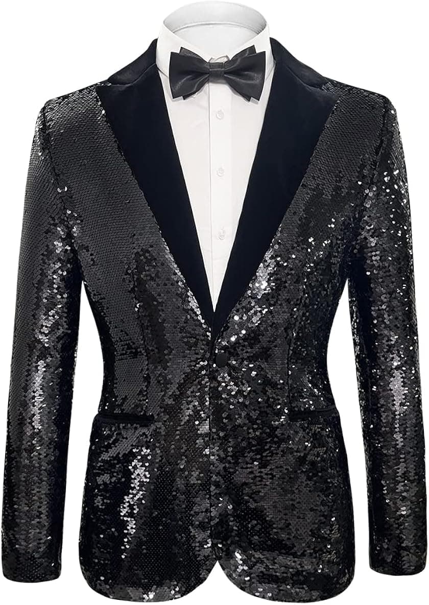 Cacycasa Men's Daily wear Wedding Prom Party Sequined Tuxedo Suit Jacket Blazers