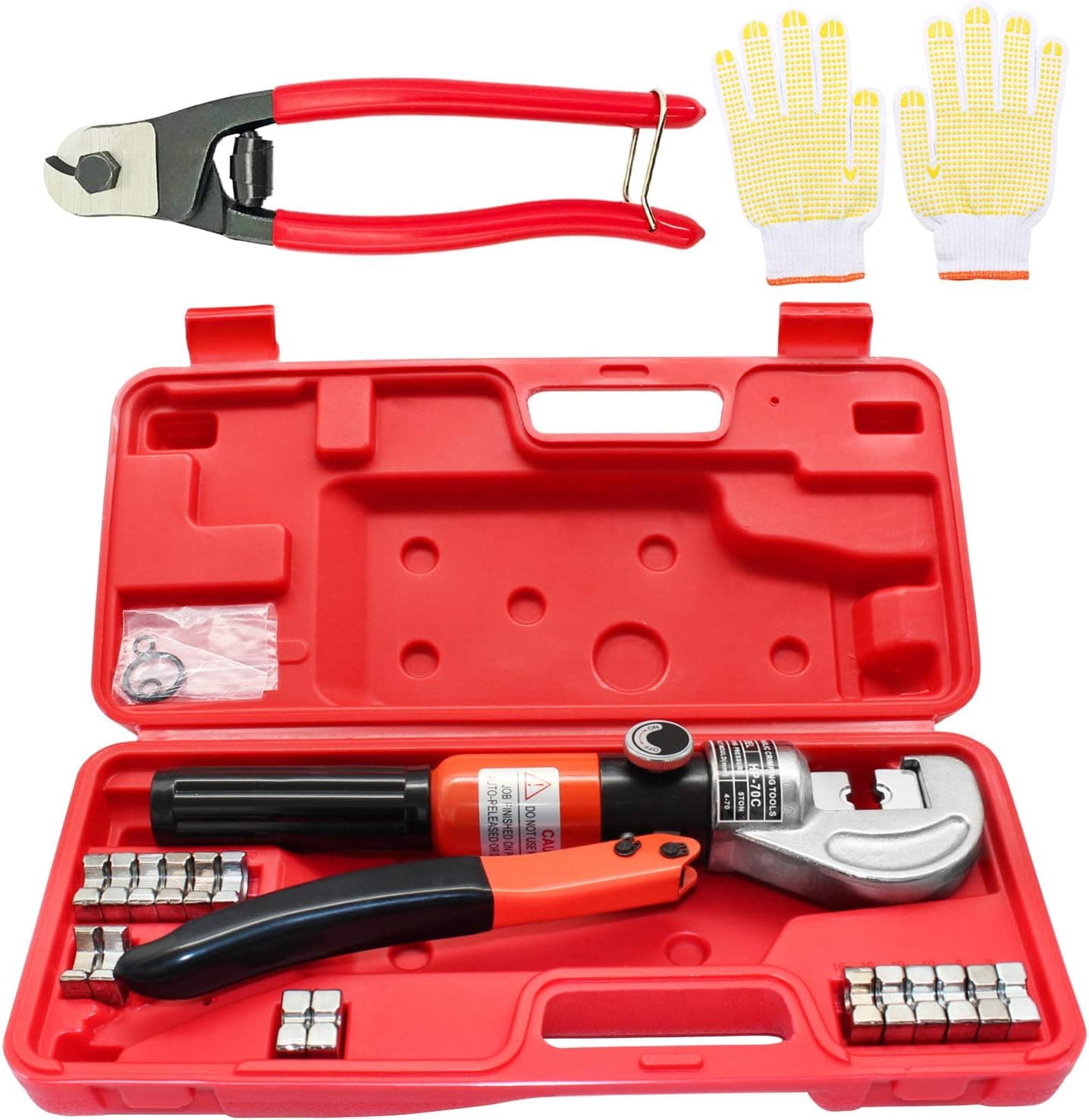 CKE Upgraded 10 Ton Hydraulic Cable Crimper Hand Tool for 1/8, 3/16 Stainless Steel Cable Railing Fittings - Heavy Duty Head with 9 Dies and Cable Cutter