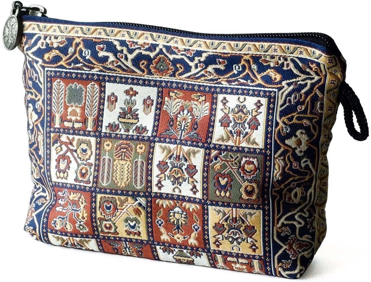 Oriental Carpet Woven Fabric Cosmetic Pouch, Clutch, Makeup Bag - Herekei Design Collection