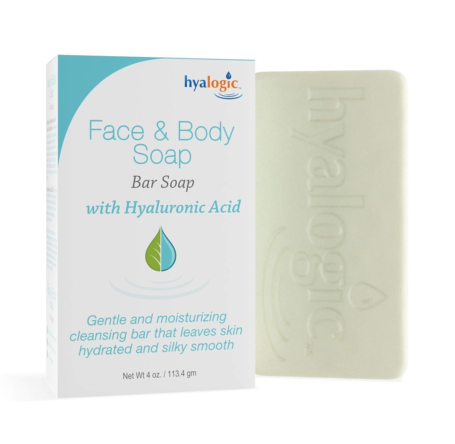 Hyaluronic Acid Hydrating Cleanser Bar Soap by Hyalogic | 4oz | Body and Face Cleanser Bar | Fragrance Free and Non-Irritating