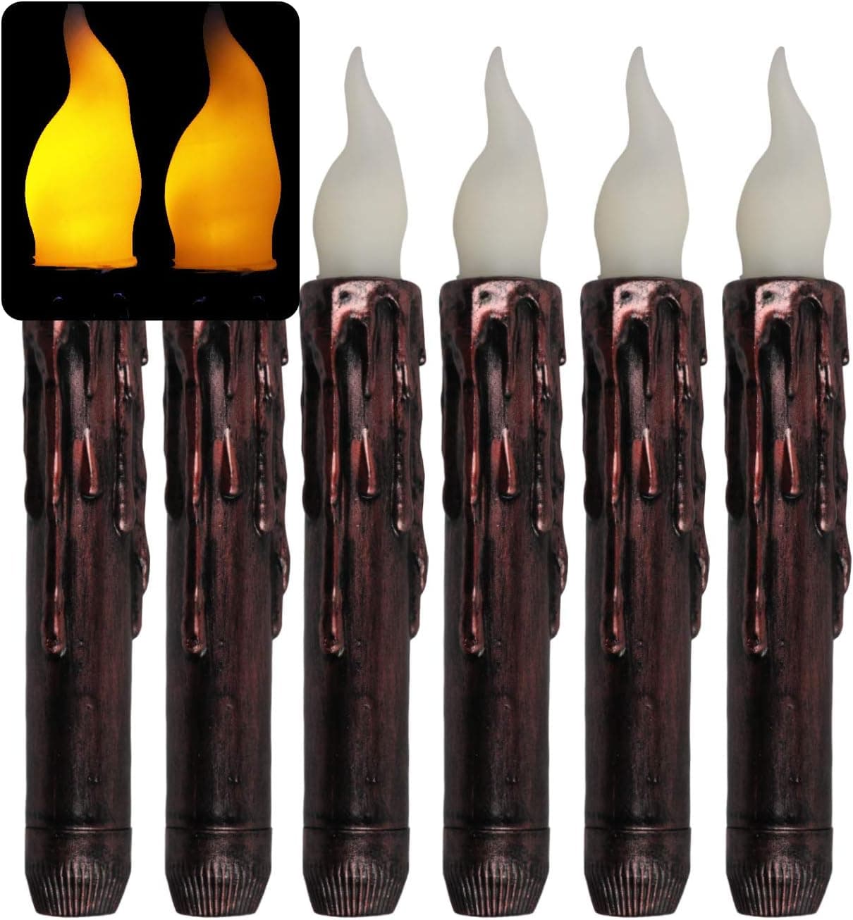 Advocator Taper Candle with Timer Set of 6 Timing Function(6H ON/18H Off) Flickering Bright Bulb LED Candle for Christmas Thanksgiving Table Centerpiece(Battery not Included)
