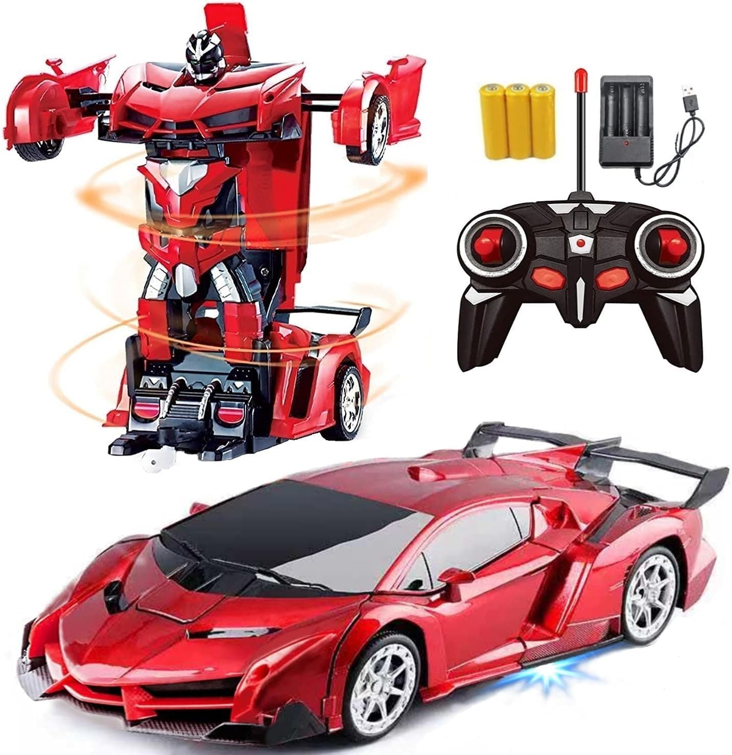 huiming Remote Control Car Transforming Robot_RC Hobby Toy Cars 2. 4GHz, 1/18 Scale Electric Model Vehicle for Kids and Toddler and Boys and Girls,with LED Lightning, Kids Gifts Red