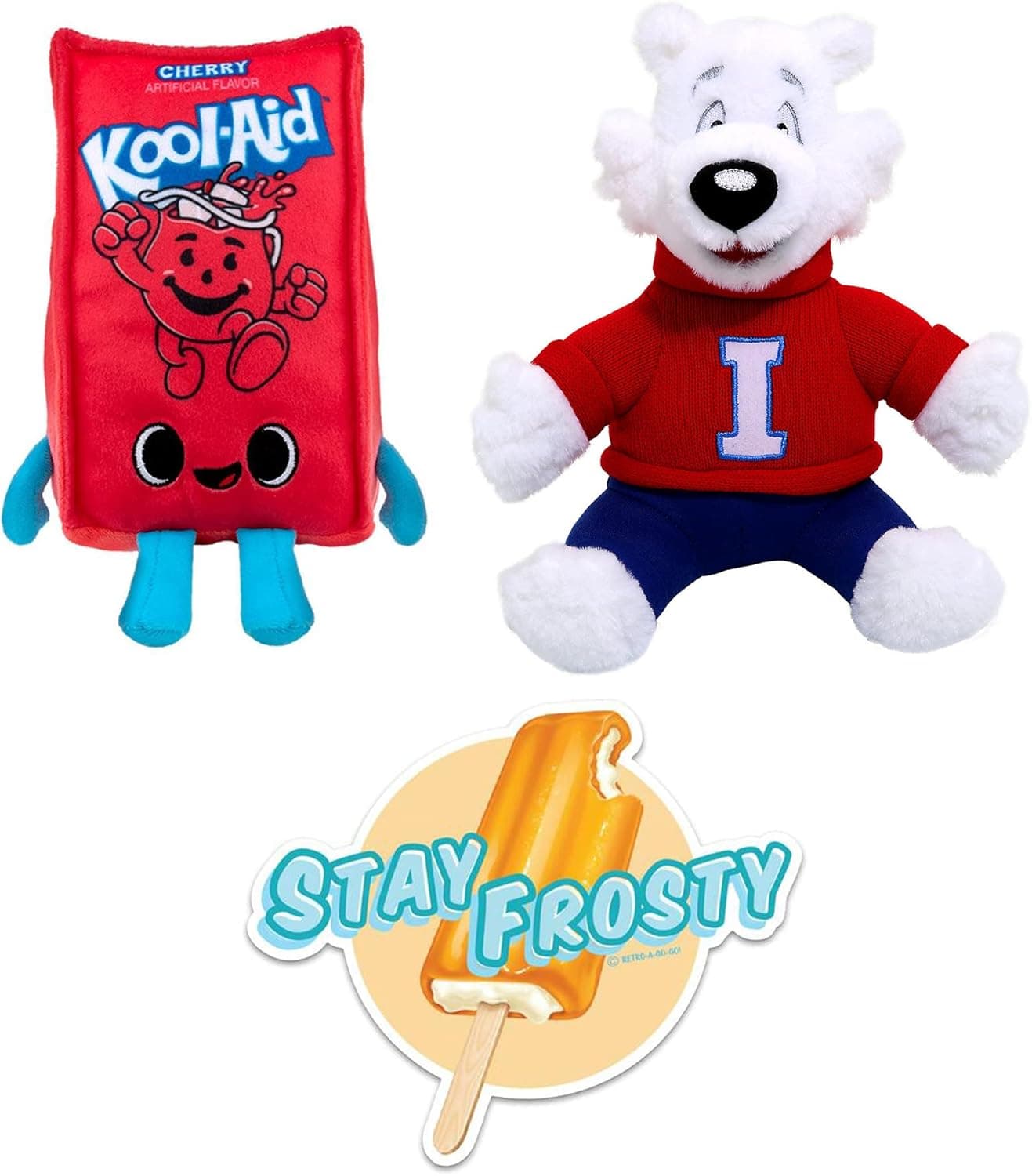 Stay Cold Kool Splash Red Figure Bear Exclusive Oh Yea! Ad Icons Mascot Plush Bundled with Packet + ICEE Blue Soft Character + Frosty Sticker 3 Items