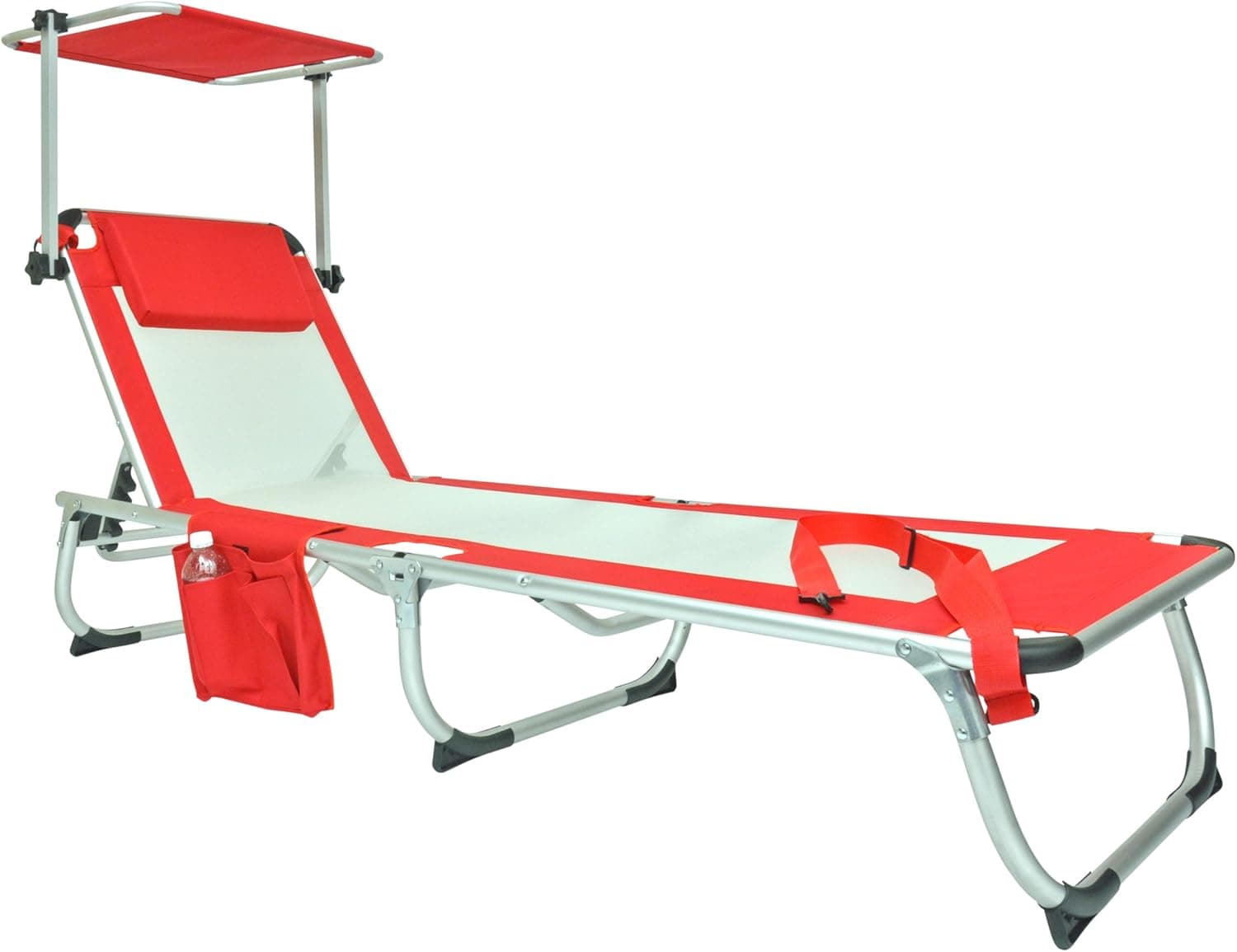 BeachMall Deluxe 5 pos Lay Flat Aluminum Chaise/Lounger with Removable Canopy