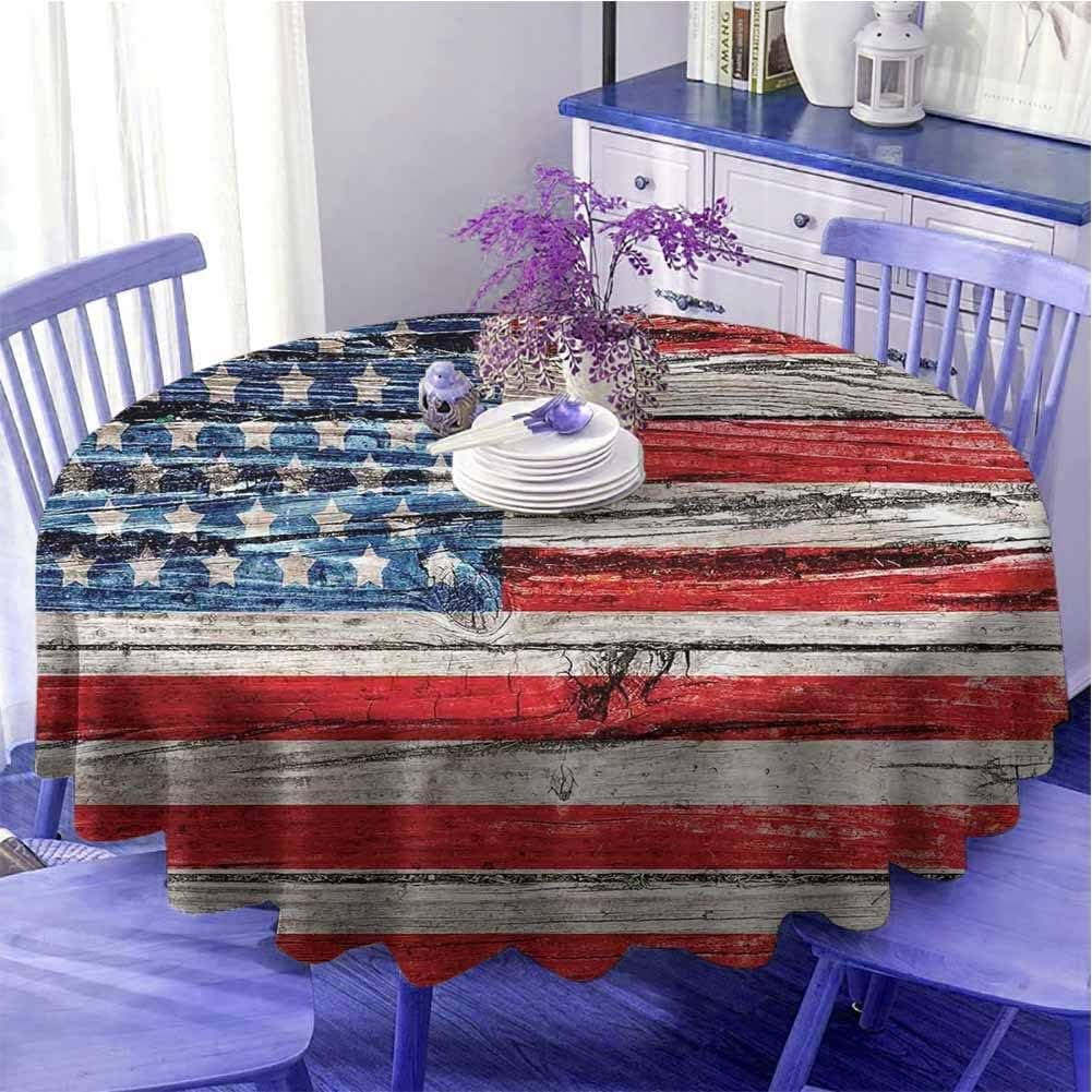 UETECH Burlap Table Cloth Rustic American USA Flag Fourth of July Independence Day Painted Wooden Panel Wall Looking Image Freedom Diameter 54"
