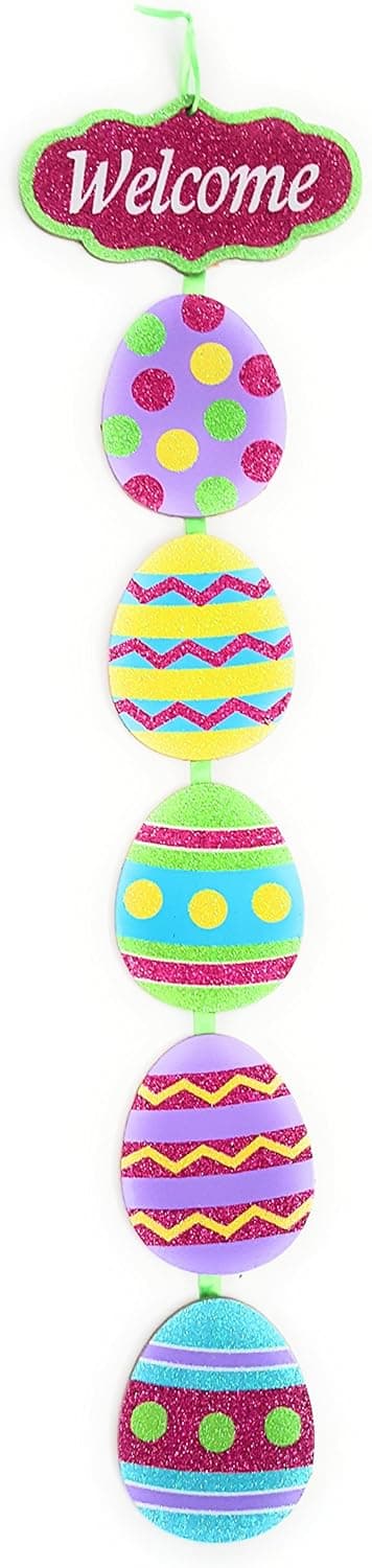 sunnidaze Glittery Easter Egg Themed Hanging Welcome Sign