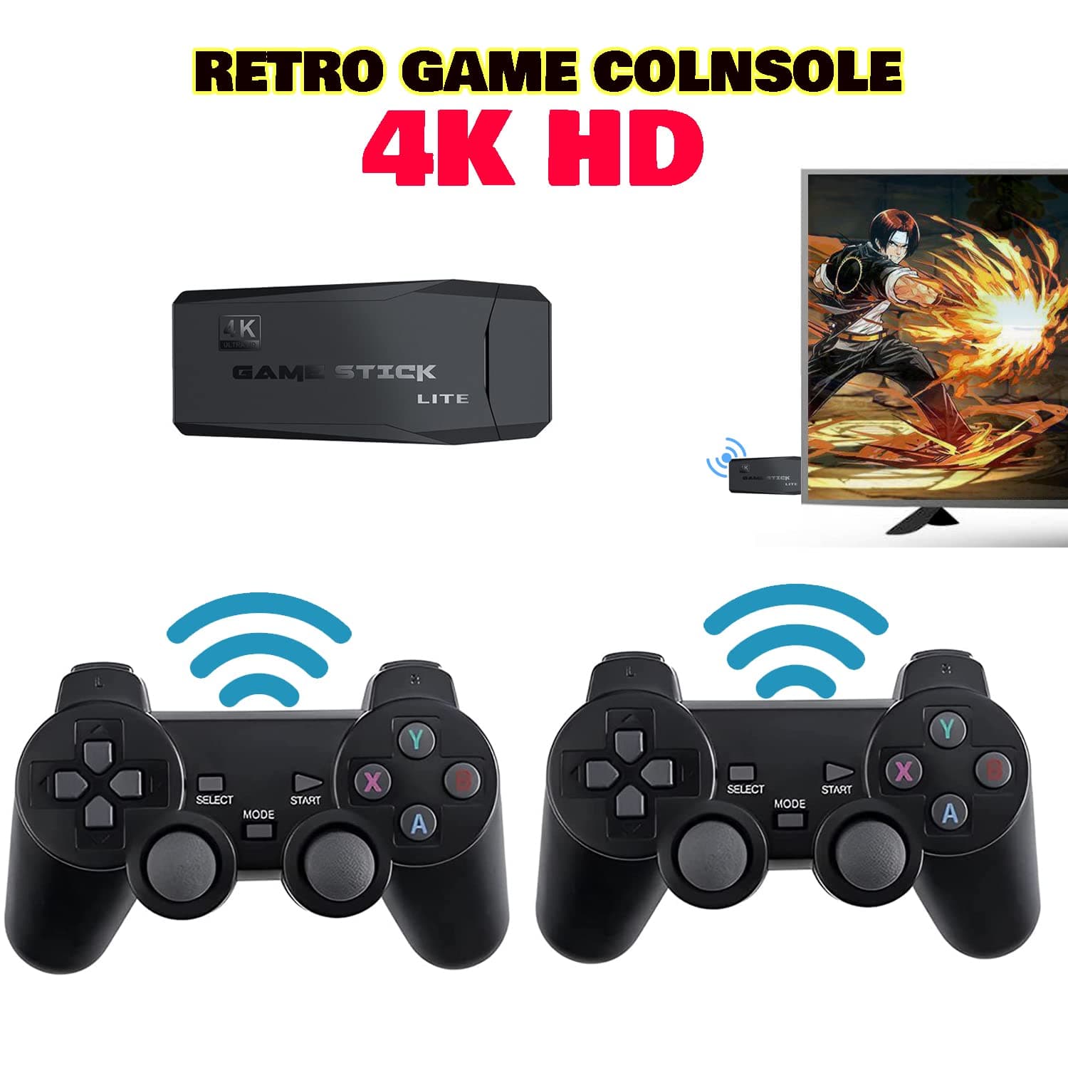 Retro Gaming Console 4K Ultra HD, 10000 Classic Games & Dual 2.4G Wireless Controllers, Play on TV, Plug & Play Video Game Stick, Ideal for Home Entertainment