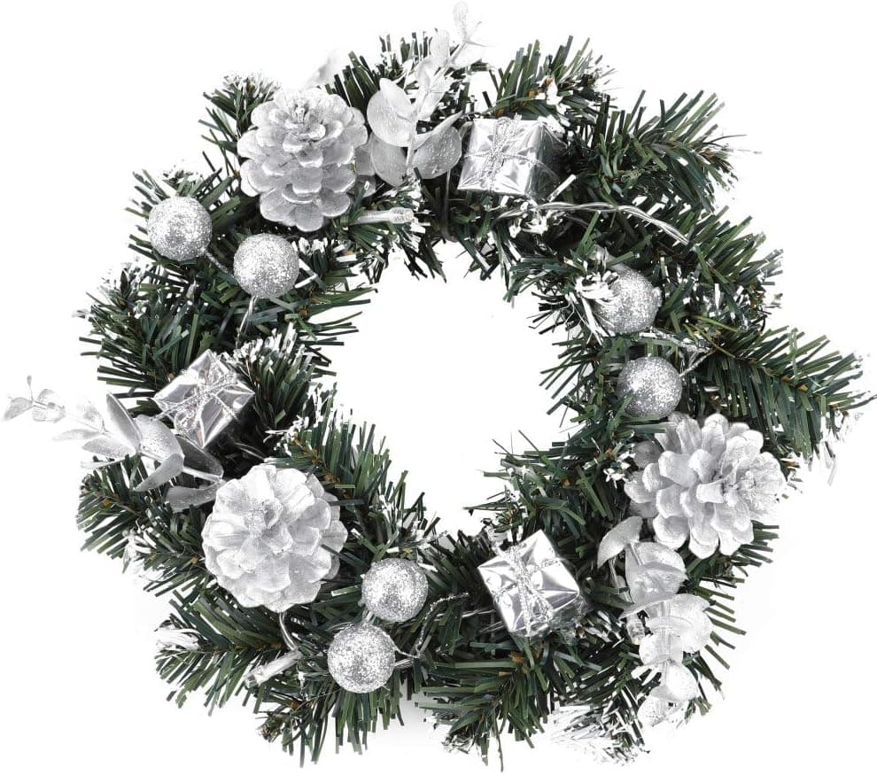 Pretty Comy Christmas Wreath, Xmas Ornament Hanging Garland Artificial LED Light Garland for Front Door Wall Holiday Decorations S/M/L