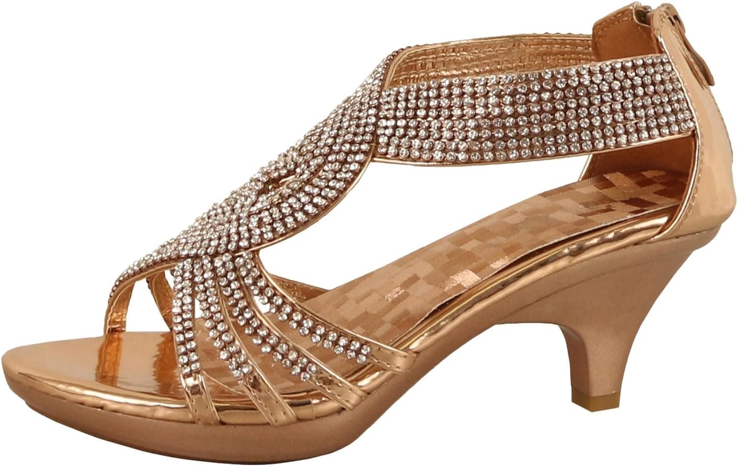 Delicacy Womens Strappy Rhinestone Dress Sandal Low Heel Shoes Heeled Sandals, 37Rosegold, 8.5