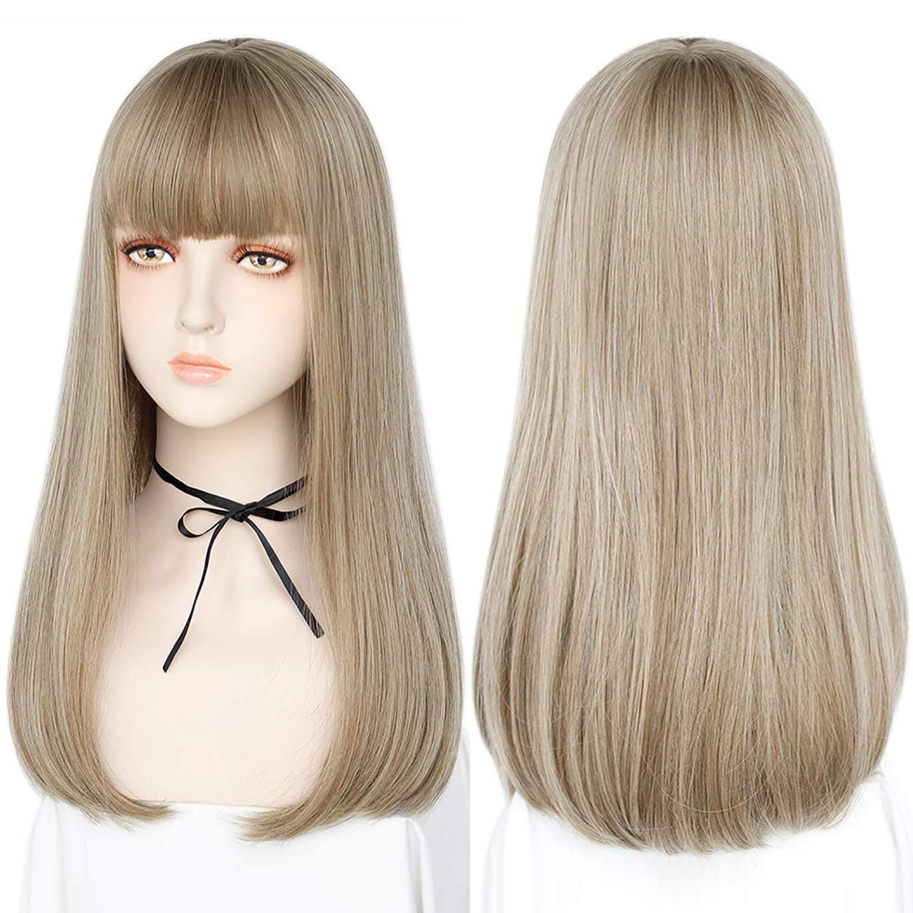 Ebingoo 22 Inch Blonde Wig with Bangs for Women Long Straight Soft Synthetic Heat Resistant Fiber Wigs for Daily Wear