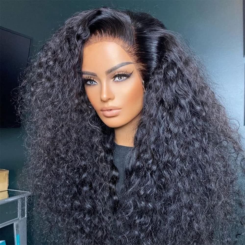LEYBOCE 13x6 Lace Front Wigs Human Hair Curly Human Hair Wigs for Black Women 200% Density Glueless Lace Frontal Wigs Brazilian Virgin Human Hair Pre Plucked Bleached Knots Curly Wigs